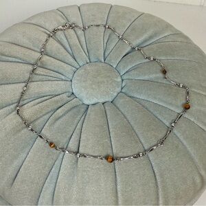 Vintage Dainty Sterling Silver Bar Link Necklace Chain with Tiger's Eye Beads